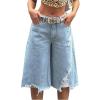 imageMakeMeChic Womens Fall Y2K Denim Bermuda Shorts Ripped Wide Leg Cropped Jeans Capris PantsLight Wash