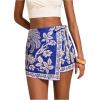 imageMakeMeChic Womens Floral Wrap Skirt Vacation High Waist Wide Leg Boho Shorts SkortsFloral Blue and White