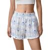 imageMakeMeChic Womens Gingham Ruffle Boxer Shorts Elastic High Waist Pajamas Lounge ShortsLight Blue