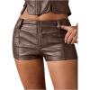 imageMakeMeChic Womens Leather Shorts Fall Going Out Mini Shorts Vintage Low Waisted Y2k Hot Pants Concert Club OutfitsBrown
