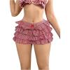 imageMakeMeChic Womens Plaid Elastic Waist Ruffle Tiered Bow Front Gingham Summer Mini ShortsRed