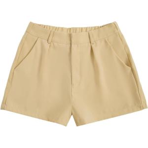 imageMakeMeChic Womens Elegant Plaid Shorts High Waisted Zipper Wide Leg Mini Dressy Work Office Casual ShortsMustard Yellow