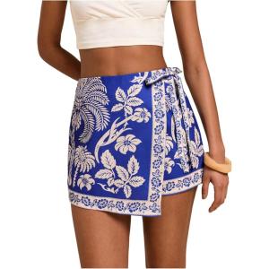 imageMakeMeChic Womens Floral Wrap Skirt Vacation High Waist Wide Leg Boho Shorts SkortsFloral Blue and White