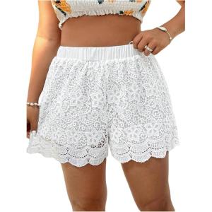 imageMakeMeChic Womens Plus Size Elastic Waist Scallop Trim Flowy Wide Leg ShortsWhite