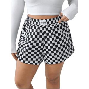imageMakeMeChic Womens Plus Size Leopard Print Shorts Elastic Waist Wide Leg Loose Y2K Boxer ShortsBlack and White