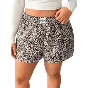 imageMakeMeChic Womens Plus Size Leopard Print Shorts Elastic Waist Wide Leg Loose Y2K Boxer ShortsMulticolor