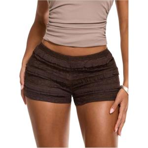 imageMakeMeChic Womens Ruffle Shorts Crochet Tiered Layered Summer Beach Micro ShortsBrown