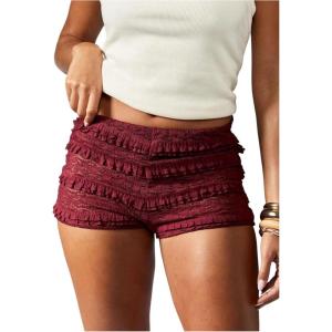 imageMakeMeChic Womens Ruffle Shorts Crochet Tiered Layered Summer Beach Micro ShortsBurgundy