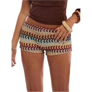 imageMakeMeChic Womens Ruffle Shorts Crochet Tiered Layered Summer Beach Micro ShortsMulticolor