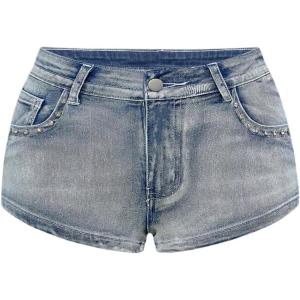 imageMakeMeChic Womens Y2K Denim Shorts Rhinestone Sparkly Embroidery Gothic Punk Jean ShortsBlue a