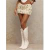 imageMakeMeChic Womens Brown Mini Skirts Fall Fuzzy Fur Bodycon Skirt Y2K Concert Outfits Cowboy ChicApricot B