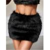 imageMakeMeChic Womens Brown Mini Skirts Fall Fuzzy Fur Bodycon Skirt Y2K Concert Outfits Cowboy ChicBlack