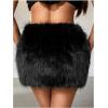 imageMakeMeChic Womens Brown Mini Skirts Fall Fuzzy Fur Bodycon Skirt Y2K Concert Outfits Cowboy ChicBlack