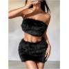 imageMakeMeChic Womens Brown Mini Skirts Fall Fuzzy Fur Bodycon Skirt Y2K Concert Outfits Cowboy ChicBlack
