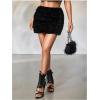 imageMakeMeChic Womens Brown Mini Skirts Fall Fuzzy Fur Bodycon Skirt Y2K Concert Outfits Cowboy ChicBlack B