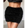 imageMakeMeChic Womens Brown Mini Skirts Fall Fuzzy Fur Bodycon Skirt Y2K Concert Outfits Cowboy ChicBlack B