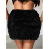 imageMakeMeChic Womens Brown Mini Skirts Fall Fuzzy Fur Bodycon Skirt Y2K Concert Outfits Cowboy ChicBlack B