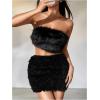 imageMakeMeChic Womens Brown Mini Skirts Fall Fuzzy Fur Bodycon Skirt Y2K Concert Outfits Cowboy ChicBlack B