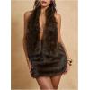 imageMakeMeChic Womens Brown Mini Skirts Fall Fuzzy Fur Bodycon Skirt Y2K Concert Outfits Cowboy ChicChocolate Brown