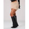 imageMakeMeChic Womens Brown Mini Skirts Fall Fuzzy Fur Bodycon Skirt Y2K Concert Outfits Cowboy ChicCream