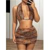 imageMakeMeChic Womens Brown Mini Skirts Fall Fuzzy Fur Bodycon Skirt Y2K Concert Outfits Cowboy ChicRust Brown