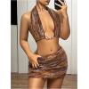 imageMakeMeChic Womens Brown Mini Skirts Fall Fuzzy Fur Bodycon Skirt Y2K Concert Outfits Cowboy ChicRust Brown