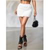 imageMakeMeChic Womens Brown Mini Skirts Fall Fuzzy Fur Bodycon Skirt Y2K Concert Outfits Cowboy ChicWhite