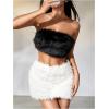 imageMakeMeChic Womens Brown Mini Skirts Fall Fuzzy Fur Bodycon Skirt Y2K Concert Outfits Cowboy ChicWhite