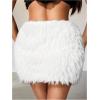 imageMakeMeChic Womens Brown Mini Skirts Fall Fuzzy Fur Bodycon Skirt Y2K Concert Outfits Cowboy ChicWhite