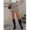 imageMakeMeChic Womens Plaid Mini Skirt High Waist Pencil Bodycon Short Fall SkirtsBeige