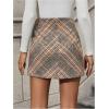 imageMakeMeChic Womens Plaid Mini Skirt High Waist Pencil Bodycon Short Fall SkirtsBeige