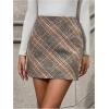 imageMakeMeChic Womens Plaid Mini Skirt High Waist Pencil Bodycon Short Fall SkirtsBeige