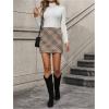 imageMakeMeChic Womens Plaid Mini Skirt High Waist Pencil Bodycon Short Fall SkirtsBeige