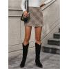 imageMakeMeChic Womens Plaid Mini Skirt High Waist Pencil Bodycon Short Fall SkirtsBeige
