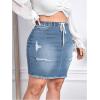 imageMakeMeChic Womens Plus Size Denim Skirt High Waisted Elastic Drawstring Waist Raw Hem Ripped Vintage Short Jean SkirtLight Wash