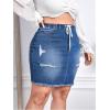 imageMakeMeChic Womens Plus Size Denim Skirt High Waisted Elastic Drawstring Waist Raw Hem Ripped Vintage Short Jean SkirtMedium Wash