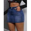 imageMakeMeChic Womens Plus Size Denim Skirt Mini High Waisted Zipper Bodycon Jean SkirtDark Wash C