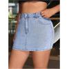 imageMakeMeChic Womens Plus Size Denim Skirt Mini High Waisted Zipper Bodycon Jean SkirtLight Blue D