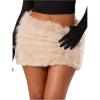 imageMakeMeChic Womens Brown Mini Skirts Fall Fuzzy Fur Bodycon Skirt Y2K Concert Outfits Cowboy ChicCream