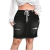 imageMakeMeChic Womens Plus Size Denim Skirt High Waisted Elastic Drawstring Waist Raw Hem Ripped Vintage Short Jean SkirtBlack