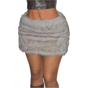 imageMakeMeChic Womens Brown Mini Skirts Fall Fuzzy Fur Bodycon Skirt Y2K Concert Outfits Cowboy ChicApricot