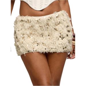 imageMakeMeChic Womens Brown Mini Skirts Fall Fuzzy Fur Bodycon Skirt Y2K Concert Outfits Cowboy ChicApricot B