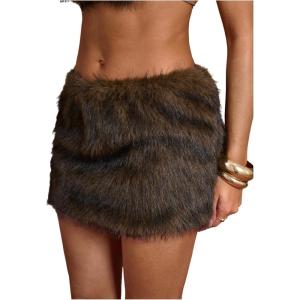 imageMakeMeChic Womens Brown Mini Skirts Fall Fuzzy Fur Bodycon Skirt Y2K Concert Outfits Cowboy ChicChocolate Brown