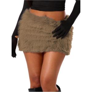 imageMakeMeChic Womens Brown Mini Skirts Fall Fuzzy Fur Bodycon Skirt Y2K Concert Outfits Cowboy ChicCoffee Brown