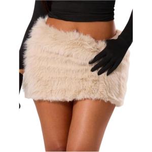 imageMakeMeChic Womens Brown Mini Skirts Fall Fuzzy Fur Bodycon Skirt Y2K Concert Outfits Cowboy ChicCream