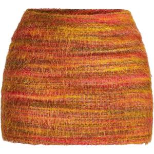 imageMakeMeChic Womens Brown Mini Skirts Fall Fuzzy Fur Bodycon Skirt Y2K Concert Outfits Cowboy ChicOrange