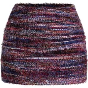 imageMakeMeChic Womens Brown Mini Skirts Fall Fuzzy Fur Bodycon Skirt Y2K Concert Outfits Cowboy ChicPurple