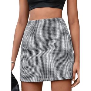 imageMakeMeChic Womens Plaid Mini Skirt High Waist Pencil Bodycon Short Fall SkirtsBlack and White