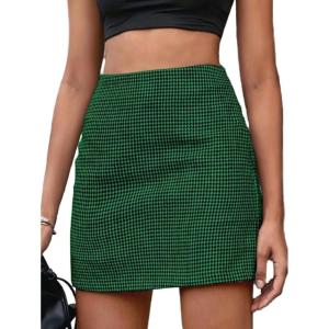 imageMakeMeChic Womens Plaid Mini Skirt High Waist Pencil Bodycon Short Fall SkirtsGreen