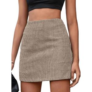 imageMakeMeChic Womens Plaid Mini Skirt High Waist Pencil Bodycon Short Fall SkirtsMulticolor